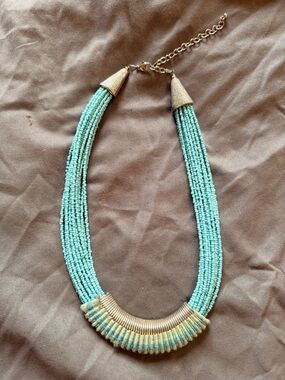 Multi-Strand Turquoise Bead Necklace with Gold Accents